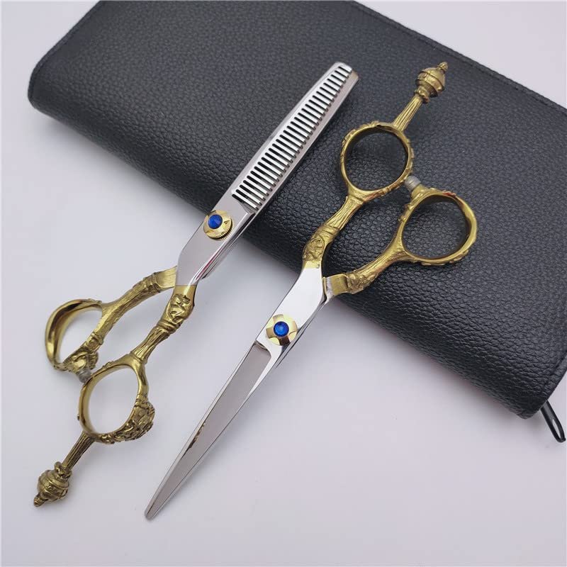 Barber Scissors Hair Cutting Scissors, 6 Inch Professional 440c Steel Blue Sapphire Hair Scissors Cutting Barber Haircut Thinning Shears Hairdresser Scissors Set