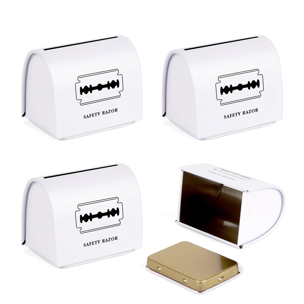 Linkidea 4 Pack Safety Razor Blade Bank, Safe Razor Metal Disposal Case for Storing Used Wasted Blades (White)
