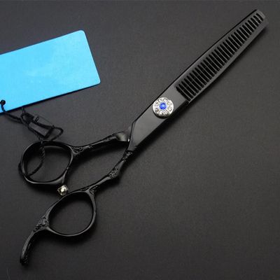 SKipdr Barber Scissors Hair Cutting Scissors, 6 Inch Professional 440c Black Hair Scissors Cutting Barber Haircut Thinning Shears Tools Hairdressing Scissors (Color : Thinning, Size : Q)