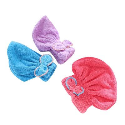 DOITOOL 3pcs Ultra Absorbent Dry Hair Hat for Women Quick Drying Bowknot Shower Wrap Caps Random Colors for Long Hair Reduces Blow Drying