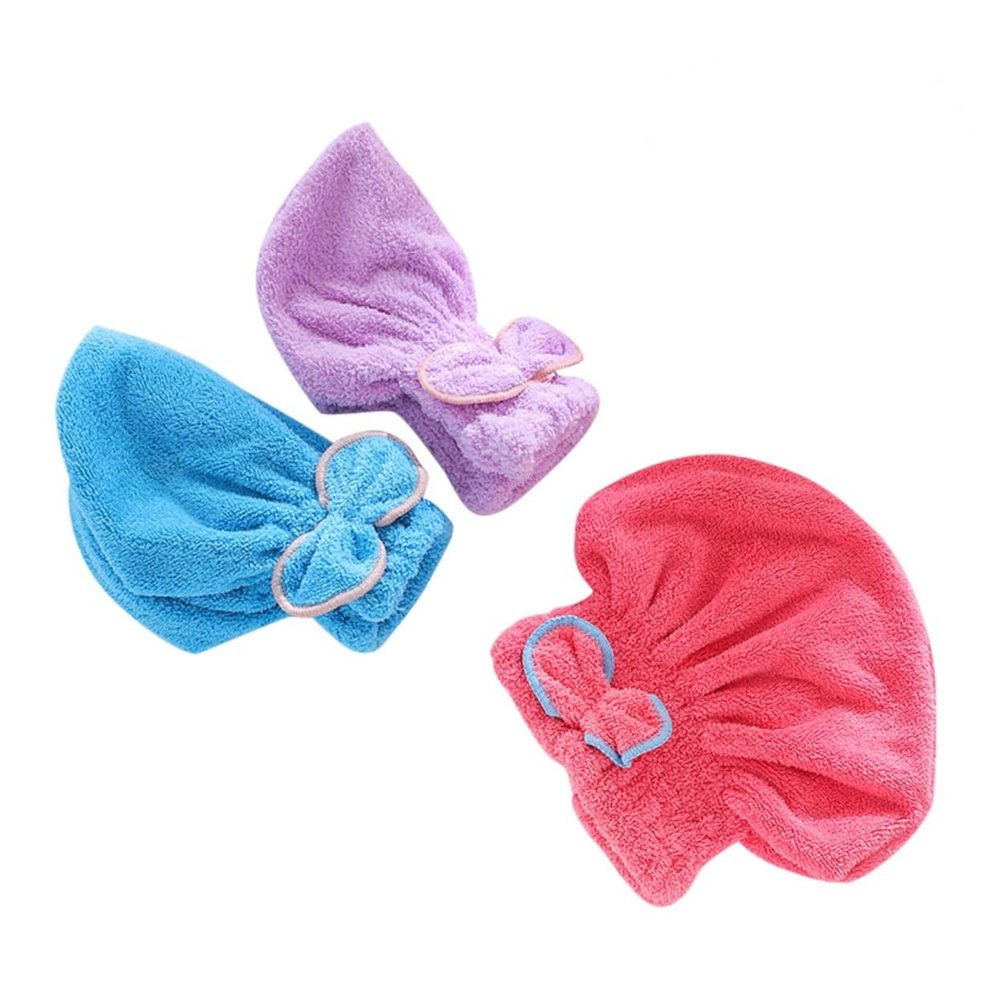 DOITOOL 3pcs Ultra Absorbent Dry Hair Hat for Women Quick Drying Bowknot Shower Wrap Caps Random Colors for Long Hair Reduces Blow Drying