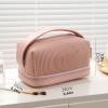 Double Layers Travel Makeup Bag,Large PU Leather Cosmeti Bag,Portable Toiletry Bag Cute Makeup Organizer Case Travel Essentials for Women,Girls,A view 2