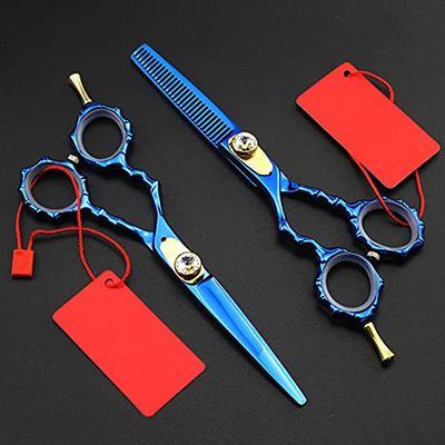 SKipdr Hair Cutting Scissors, 6 inch Upscale Professional 440c Bamboo Hair Scissors Cutting Barber Makeup thinning Shears Hairdressing Scissors (Color : Set, Size : Q)