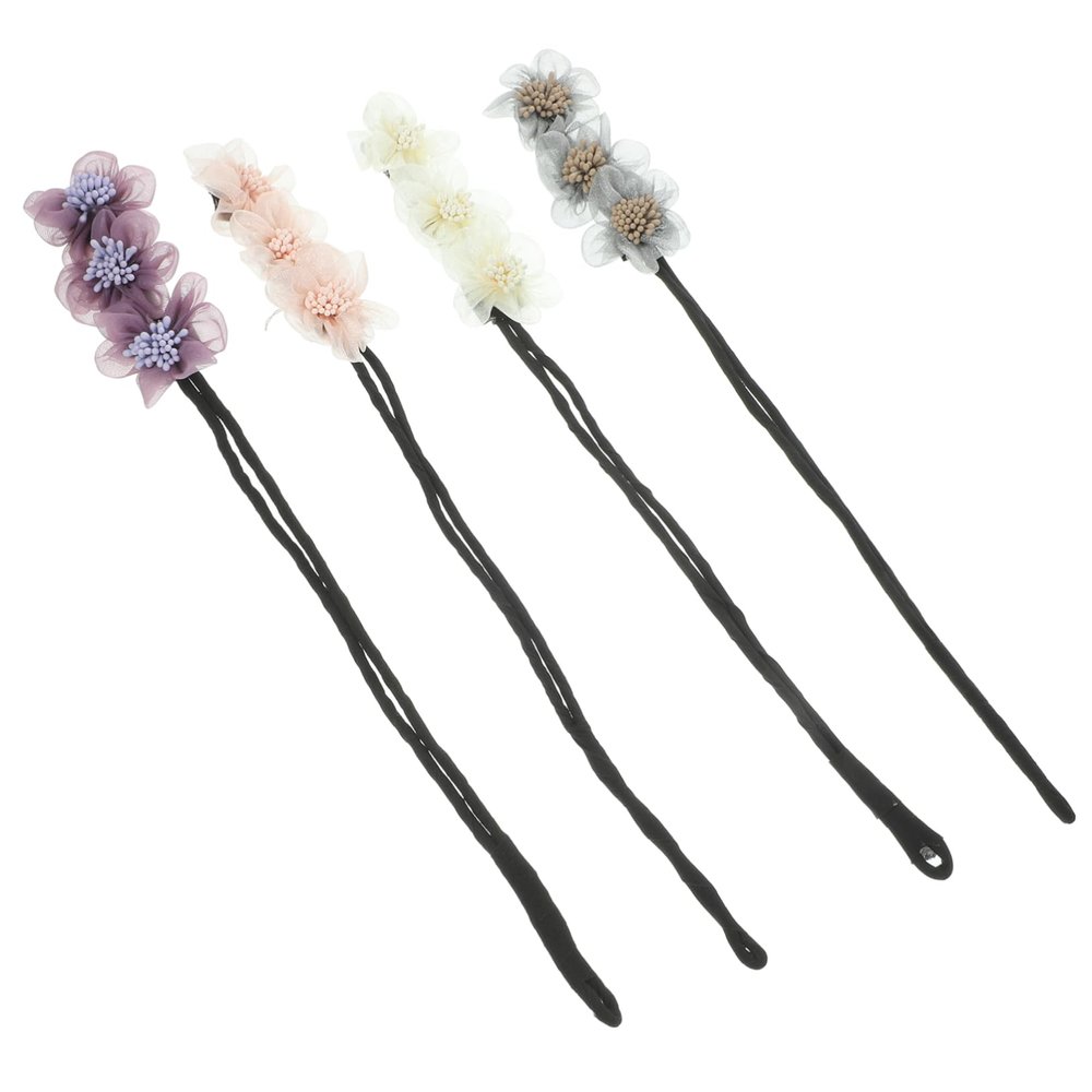 Angoily 4pcs Flower Bun Maker for Hair Lazy Curler Tools Floral Hair Ties for Daily Use Parties and Special Occasions Yellow Gray
