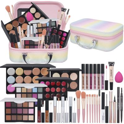 Pomcral All In On Makeup Kit Makeup Set For Teens, Women, Girl and Beginners Includes Eyeshadow Concealer Palette Lip Gloss Set Lipstick Eye Pencil Makeup Brushes