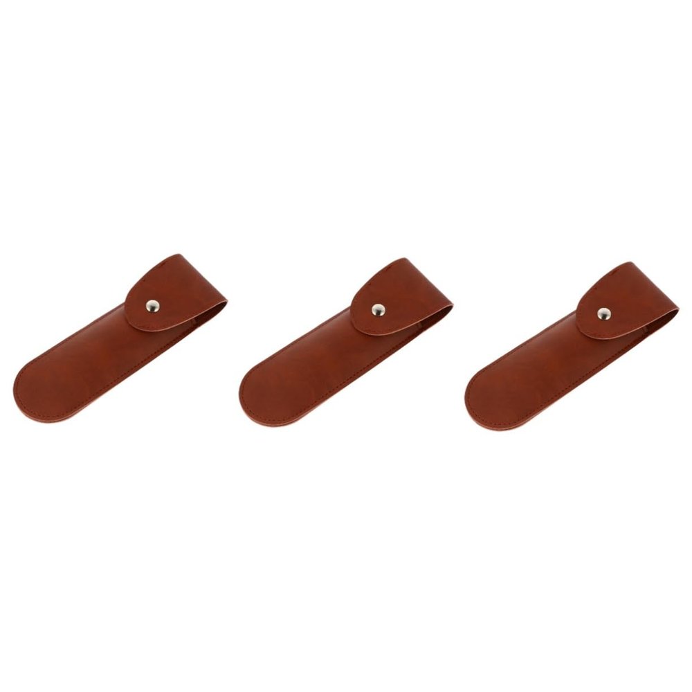 balacoo 3pcs Snap Button Closure Pu Leather Barber Case Compact Protective Cover for Manual Shavers for Travel and Daily Storage Fits Systems Prevents Bluntness and Scratches