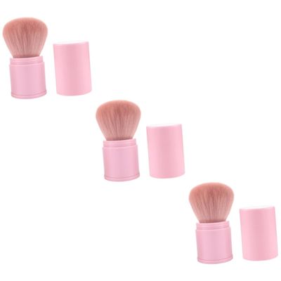 Balacoo 3pcs Travel Powder Face Brush Portable Brush Multifunctional Cosmetic Brush Foundation Brush Retractable Black Puff Face Highlighter Hair Neck Duster Highlighters Strawberry Blush, 8.3x3.3cm