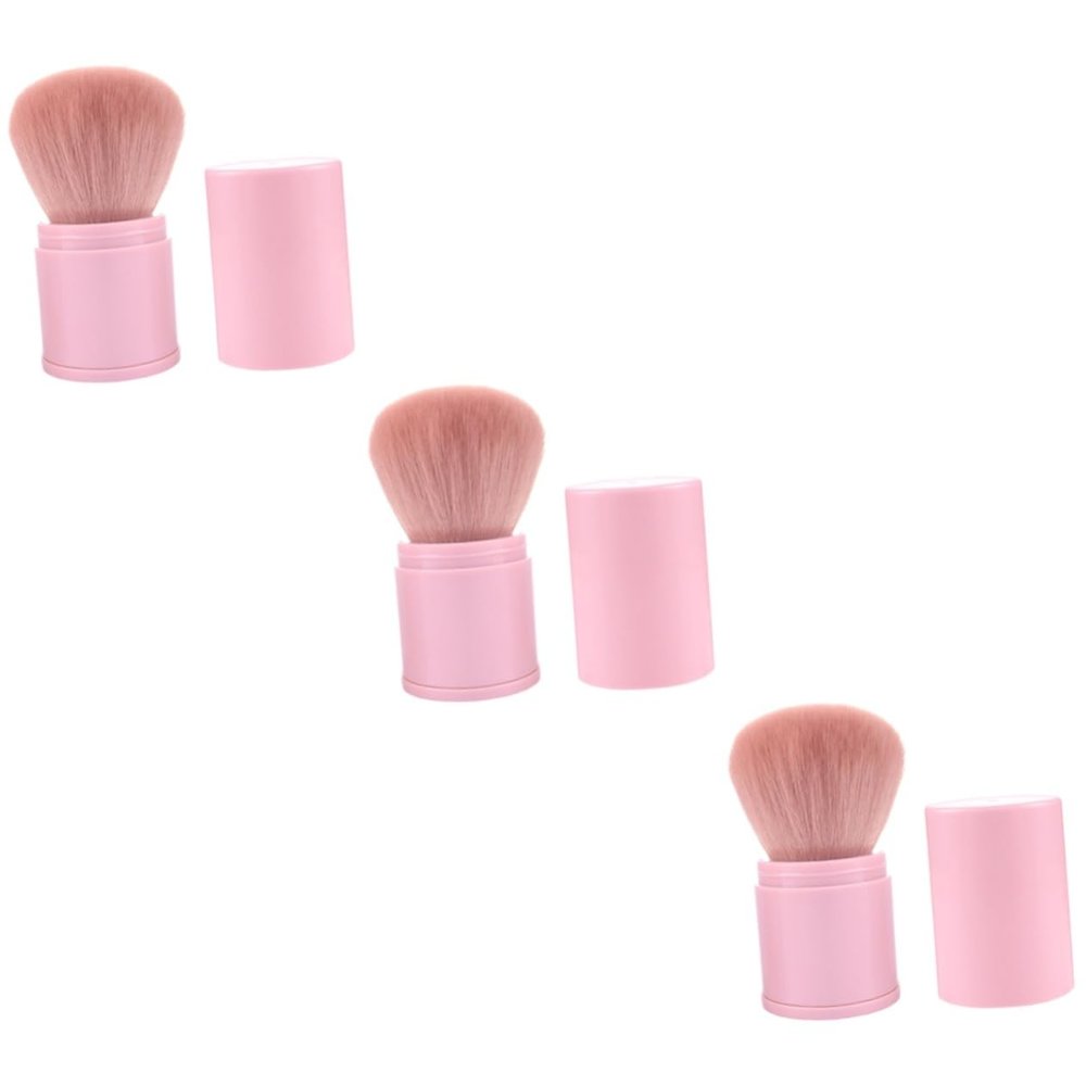 Balacoo 3pcs Travel Powder Face Brush Portable Brush Multifunctional Cosmetic Brush Foundation Brush Retractable Black Puff Face Highlighter Hair Neck Duster Highlighters Strawberry Blush, 8.3x3.3cm