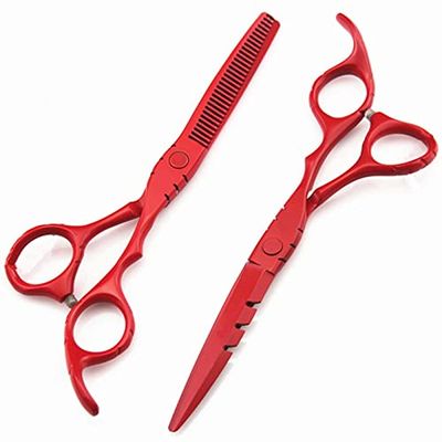 SKipdr Barber Scissors Hair Cutting Scissors, 6 Inch Professional Steel Red Hair Cutting Scissors Salon Barber Haircut Thinning Shears Hairdressing Scissors Set, Q