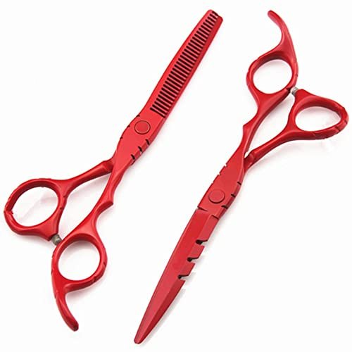 SKipdr Barber Scissors Hair Cutting Scissors, 6 Inch Professional Steel Red Hair Cutting Scissors Salon Barber Haircut Thinning Shears Hairdressing Scissors Set, Q