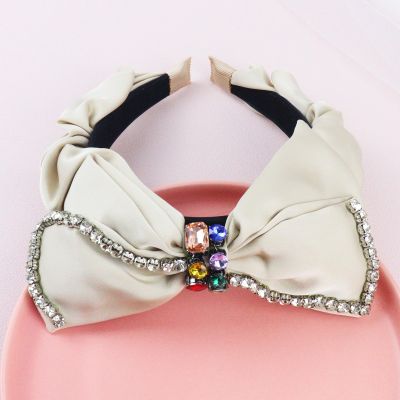Brihasory Sparkle Rhinestone Knotted Headbands for Women and Girls Big Bow Crystal Jeweled Headband Fashion Mardi Gras Accessories Party Prom Carnival Valentines Headwear Hair Hoop(Beige)