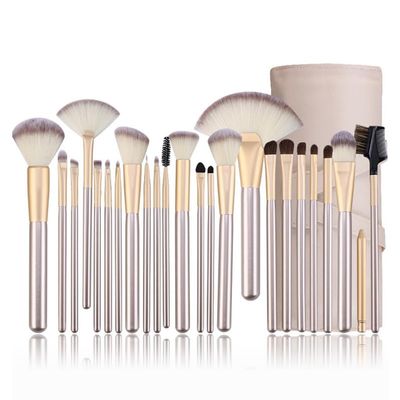 Hot leather packaging 24 Fashion Visible,Handle best Champagne wood handle soft hair MA makeup brush