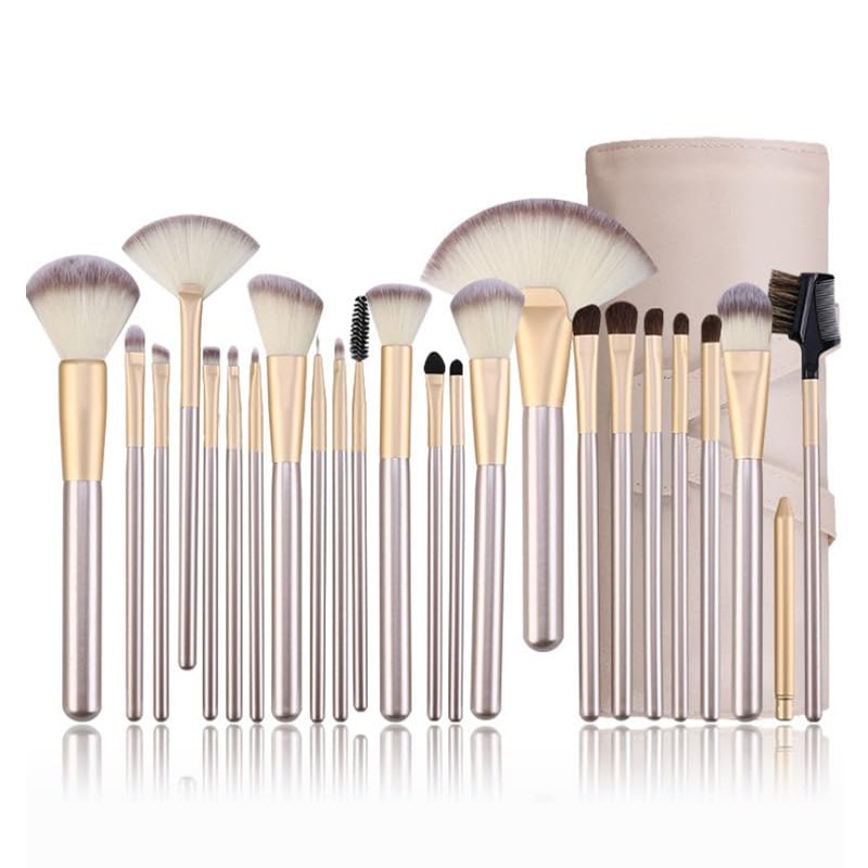 Hot leather packaging 24 Fashion Visible,Handle best Champagne wood handle soft hair MA makeup brush