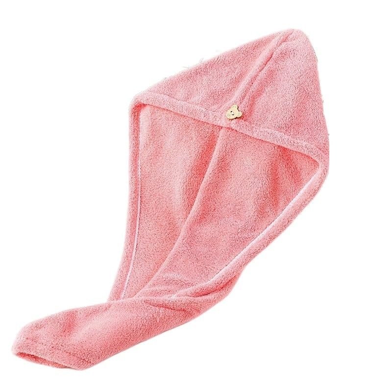 KIKBAX Women Hair Drying Hat Microfiber Hair Towel Cap Hat Bath Hat Solid Towel Cap Super Absorption Hair Dry Cap (Color : Pink, Size : 1SIZE)