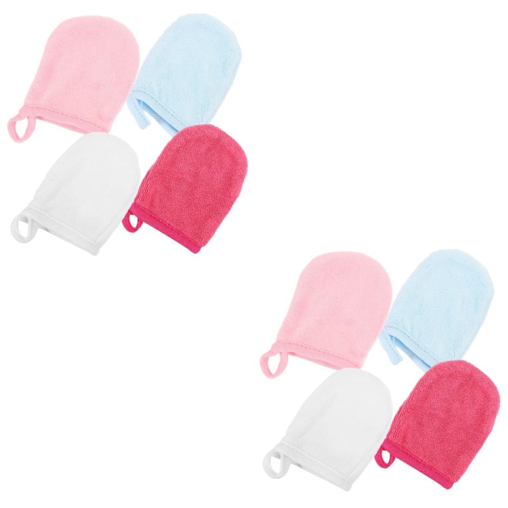 Angoily 8pcs Microfiber Makeup Remover Gloves Sleep Facial Cleaning Mitts Women Girl Gentle Face Mitts Kit