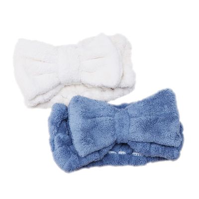 Angoily 2pcs Coral Fleece Bowknot Headband for Women Soft and Stretchy Hair Wrap for Makeup Brushing Teeth and Face Washing Comfortable and Skin-friendly Hair Accessory