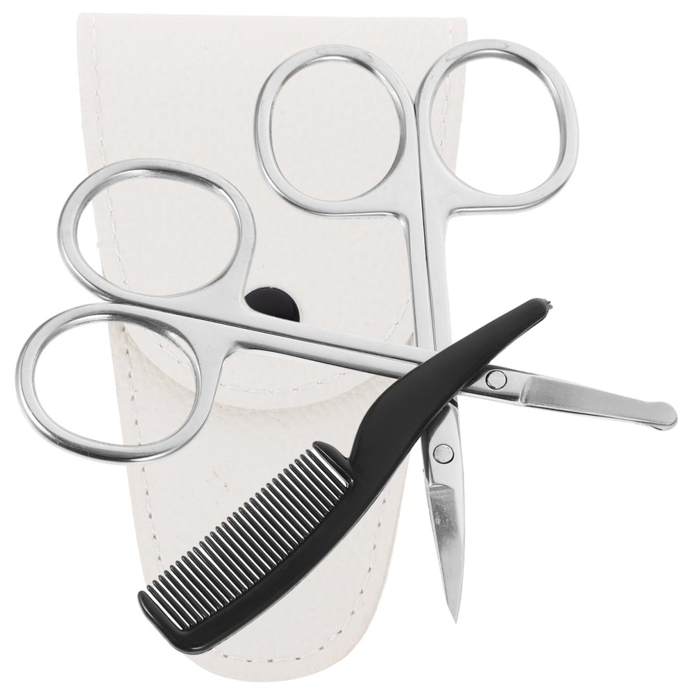 Angoily 8pcs Beard Cutting Scissors Set Mustache Trimming Scissors Small Comb Professional Nose and Ear Trimmer for Men Hair Trimming