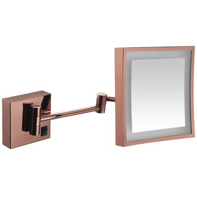 OGRAFF Makeup Mirror with Lights and 3X Magnification, Square LED Wall Mounted Bathroom Vanity Mirror, Rotable Extendable Shaving Mirror,Brass,Plug in (Color : Rose Gold, Size : Hardwired)