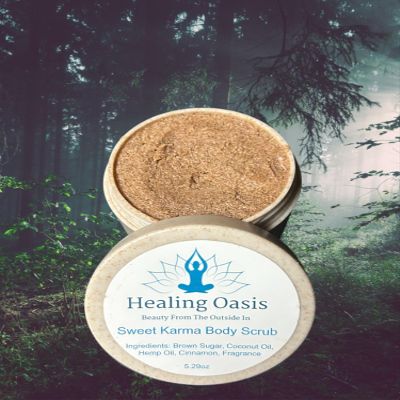 Healing Oasis Sweet Karma Body Scrub (Mystical Woods- Sandalwood, Patchouli, Vanilla, 8.81 oz)