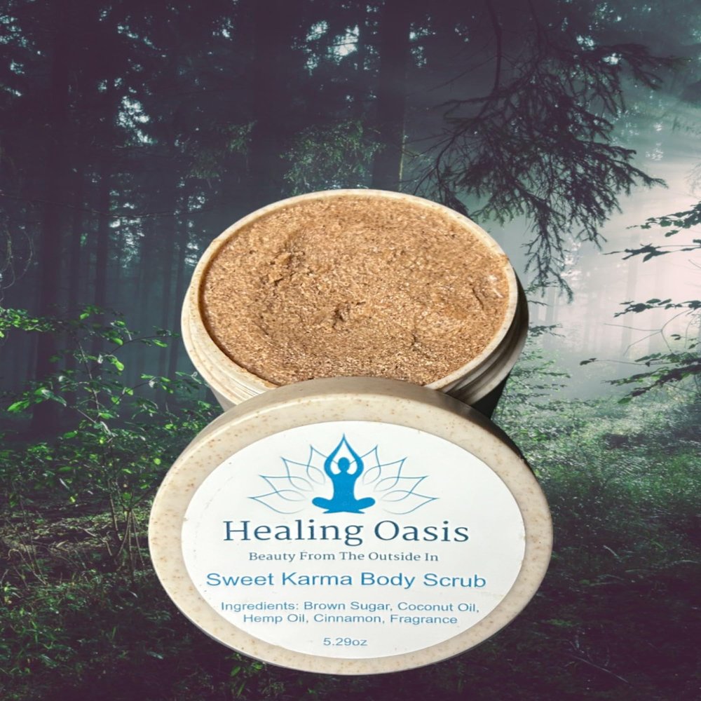 Healing Oasis Sweet Karma Body Scrub (Mystical Woods- Sandalwood, Patchouli, Vanilla, 8.81 oz)