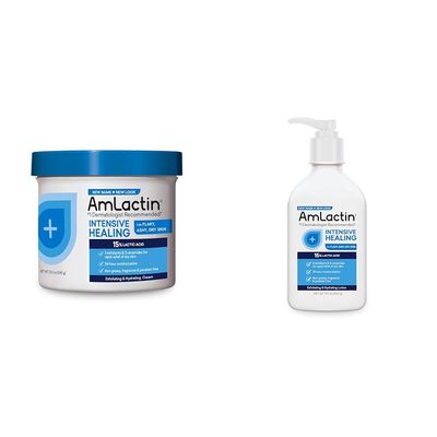 AmLactin Intensive Healing Body Cream  12 oz Tub & Intensive Healing Body Lotion for Dry Skin  14.1 oz Pump Bottle