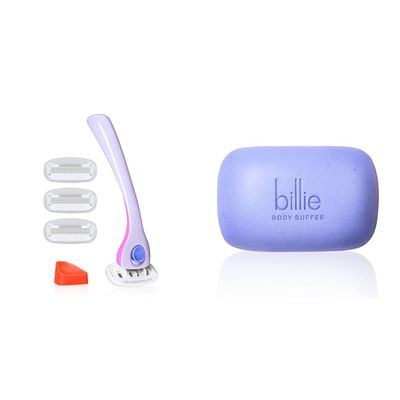 Billie Razors for Women Shave Kit  Womens Razor + 4 x 5-Blade Razor Refills + Magnetic Holder  DreamPop & Body Buffer - Pre-shave Exfoliating Bar - 3.5 oz