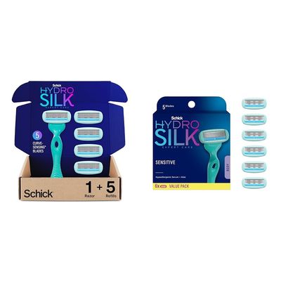 Schick Hydro Silk Sensitive Skin Razor for Women With 5 Moisturizing Razor Blade Refills & Moisturizing Razor Blade Refills for Women with Shower Hanger, 6 Count (Pack of 1)