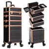 AROUS Rolling Makeup Train Case 4 in 1 Cosmetology Case on Wheels Large Storage Cosmetic Trolley with Key Salon Barber Case Traveling Cart Trunk,Gold&Black view 1