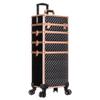 AROUS Rolling Makeup Train Case 4 in 1 Cosmetology Case on Wheels Large Storage Cosmetic Trolley with Key Salon Barber Case Traveling Cart Trunk,Gold&Black view 2