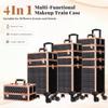 AROUS Rolling Makeup Train Case 4 in 1 Cosmetology Case on Wheels Large Storage Cosmetic Trolley with Key Salon Barber Case Traveling Cart Trunk,Gold&Black view 3