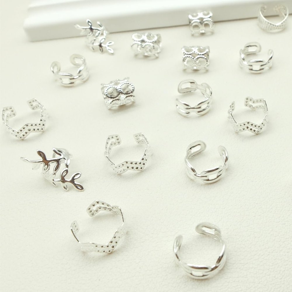100 pcs Silver Cuff Beads for Hair Loc Hair Jewelry for Braids Accessories for Women Silver Clips for Braids Hair Dreadlocks