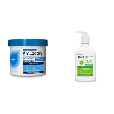 AmLactin Intensive Healing Body Cream  12 oz Tub & Daily Nourish 12% - 14.1 oz Body Lotion with 12% Lactic Acid