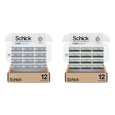 Schick Hydro Dry Skin Refills Schick Razor Refills for Men, Mens Razor Refills, 12 Count & Hydro Sensitive Razor Refills for Men, 12 Count
