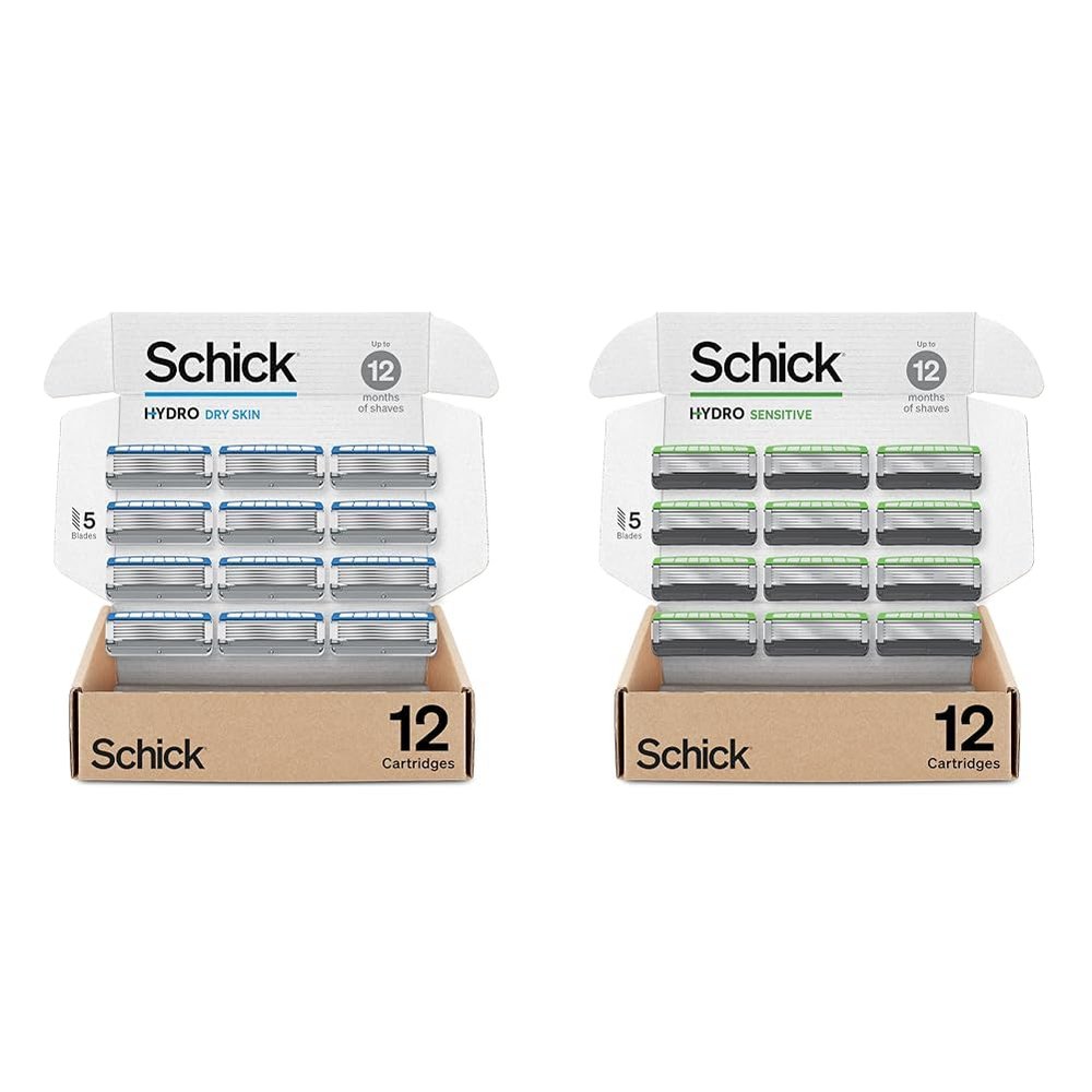 Schick Hydro Dry Skin Refills Schick Razor Refills for Men, Mens Razor Refills, 12 Count & Hydro Sensitive Razor Refills for Men, 12 Count