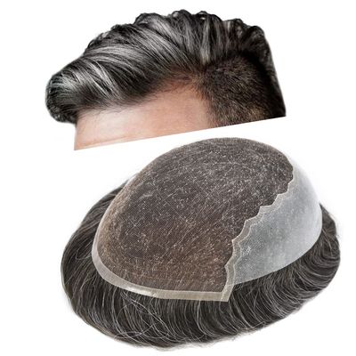 Healthlif Mens Toupee Remy Human Hair Swiss Lace Toupee Bleached Knot Men Hairpiece Natural Hairline Hair Piece For Men Hair System 7X9#230#2Darkest Brown+30% Grey 100% Density