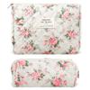 2Pcs Quilted Cotton Makeup Bag Large Travel Makeup Pouch Small Brush Holder Set for Women Floral Coquette Makeup Bag Cute Aesthetic Cosmetic Bag Blue Toiletry Organizer Storage Bag Big Zipper Pouch view 1