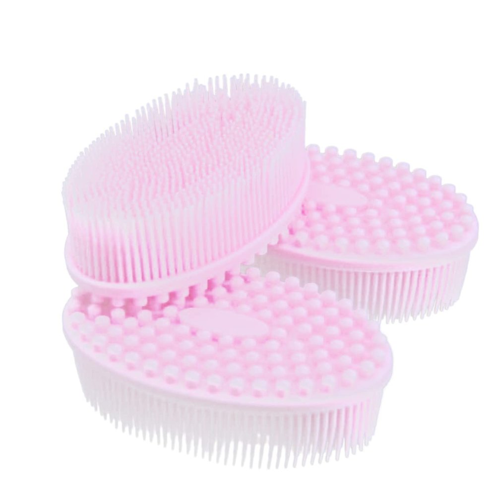 Angoily Silicone Body Exfoliating Brush Gentle Shower Scrubber for All Skin Types Ergonomic Design with Dense Spikes for Deep Cleansing for Bath and Massage Pink