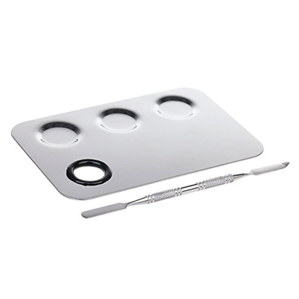 Angoily Stainless Steel Makeup Mixing Palette Reusable Cosmetic Spatula for Foundation Lipstick Pigment Palm-sized Design for Easy Travel Cleaning