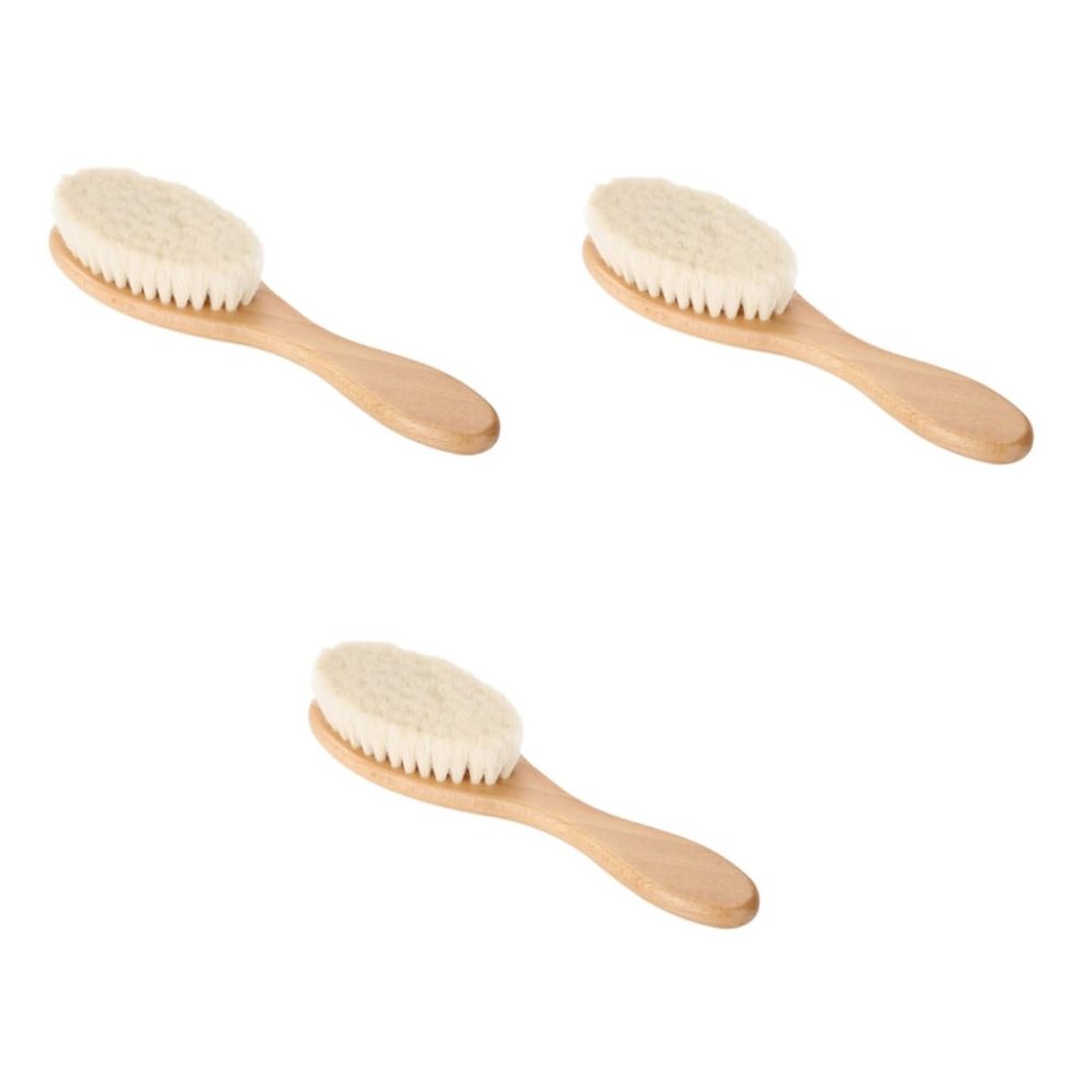 Angoily 3pcs Dense Wool Beard Brush Curved Natural Handle for Cleaning and Grooming for Household and Barber Shop Use Gentle Skin