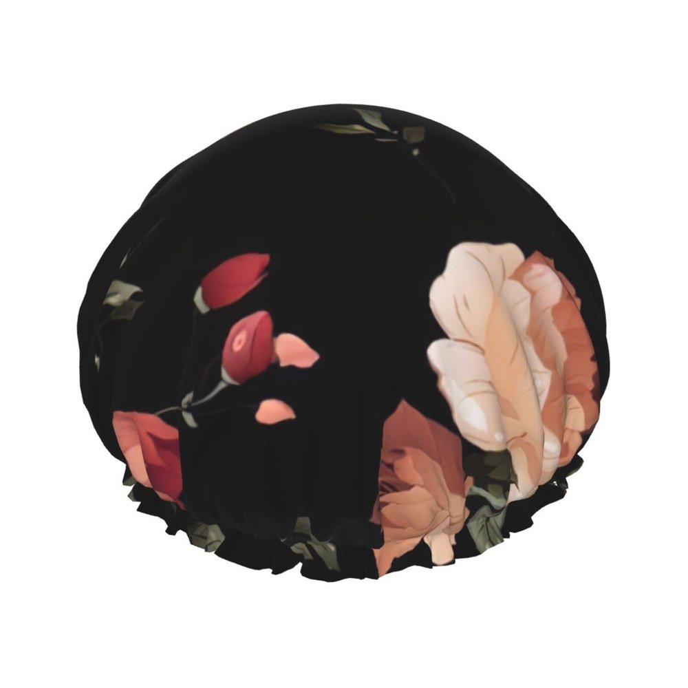 WURTON Flowers Print Soft Shower Cap for Women, Reusable Environmental Protection Hair Bath Caps