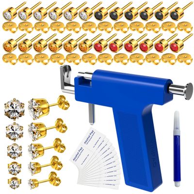 YINPAD Ear Piercing Gun, Reusable Ear Piercing Kit, Package Includes 24 pcs Surgical Grade Anti-sensitivity Piercing Gun Earrings, 10 pcs Cubic Zirconia Fashion Earrings (Gold)