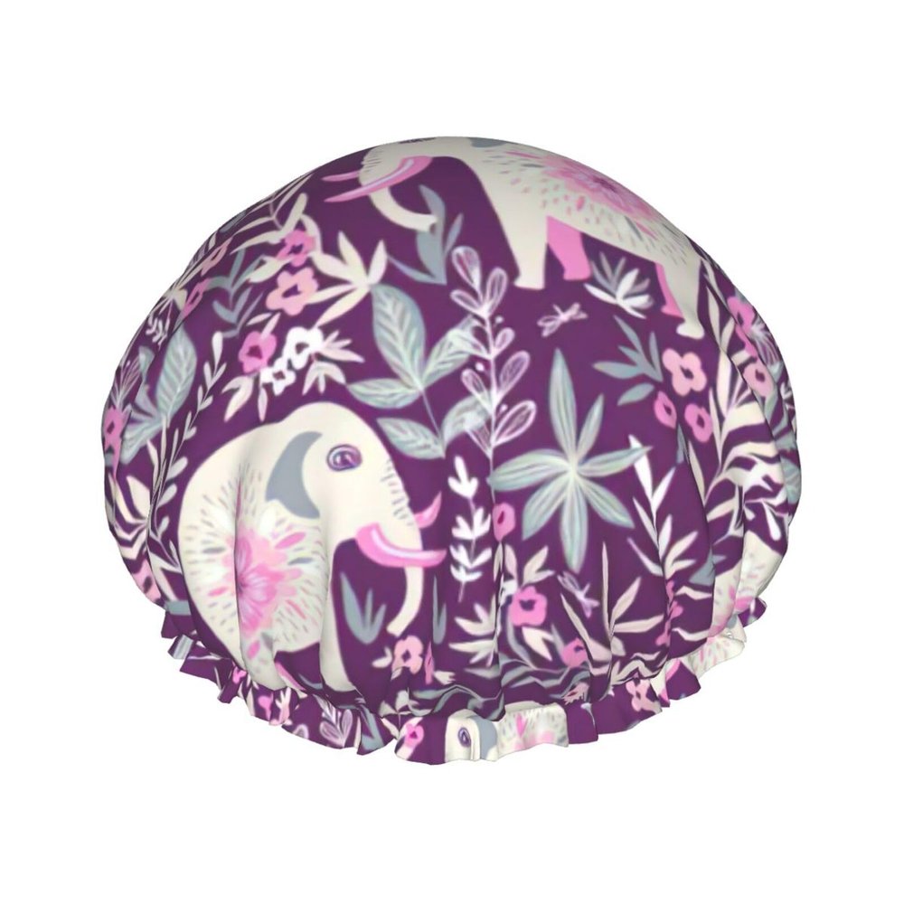 WURTON flower-elephant Print Soft Shower Cap for Women, Reusable Environmental Protection Hair Bath Caps