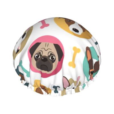 WURTON Dogs pattern Print Soft Shower Cap for Women, Reusable Environmental Protection Hair Bath Caps