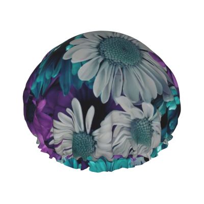 WURTON Colorful Flower Print Soft Shower Cap for Women, Reusable Environmental Protection Hair Bath Caps