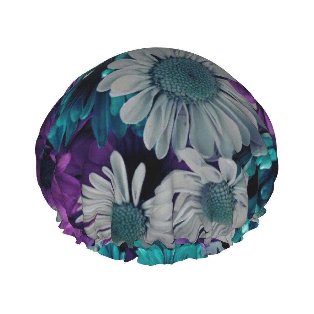 WURTON Colorful Flower Print Soft Shower Cap for Women, Reusable Environmental Protection Hair Bath Caps
