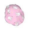 ADovz Cute Swan Shower Cap Reusable Double Layers Waterproof Bath Hair Cap Adjustable Elastic Band Shower Caps for Women Long Hair with PEVA Lined Shower Hat for Home Spa Salon Bathing, 10.6 Inch view 2