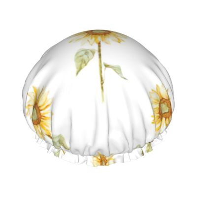 WURTON Blossoming sunflower Print Soft Shower Cap for Women, Reusable Environmental Protection Hair Bath Caps