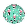 ADovz Dancing Cow Shower Cap Reusable Double Layers Waterproof Bath Hair Cap Adjustable Elastic Band Shower Caps for Women Long Hair with PEVA Lined Shower Hat for Home Spa Salon Bathing, 10.6 Inch view 1