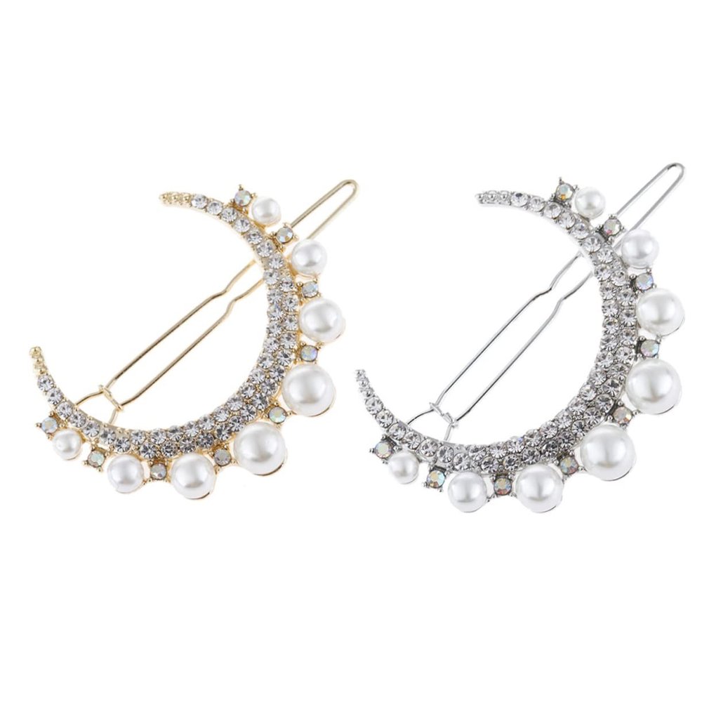 Beaupretty 2pcs Rhinestone and Pearl Bobby Pins Elegant Hair Jewelry Clips for Women for Updos Weddings and Special Occasions Gold and Silver