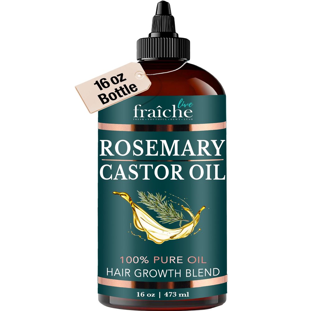 Live Fraiche Rosemary Castor Oil for Hair Growth 16oz - Rosemary Oil for Hair Growth and Thickening Pure Blend to Reduce Loss and Promote a Healthy Scalp